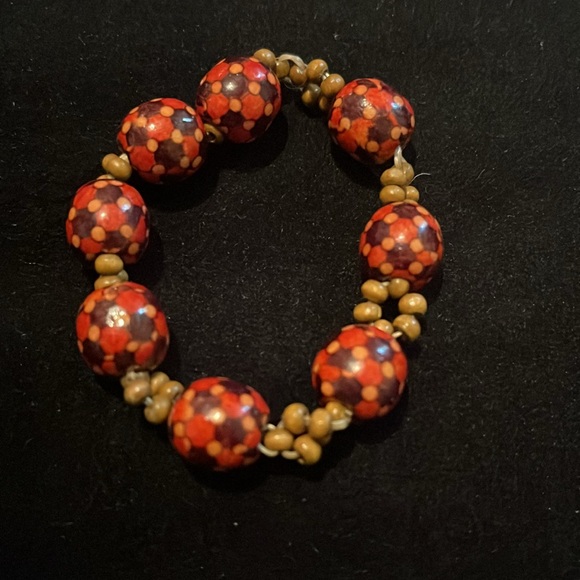 Beaded Brown, Orange, & Tan Stretchy Bracelet - Picture 12 of 17